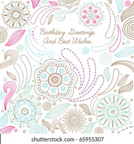 Romantic vector. happy birthday card with flowers