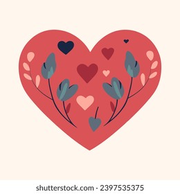 Romantic vector heart with flowers inside. Valentines day design. Romantic vector icon. Vintage style.