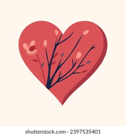 Romantic vector heart with flowers inside. Valentines day design. Romantic vector icon. Vintage style. 