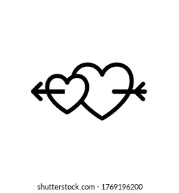 Romantic vector icon double hearts with arrow