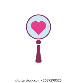Romantic vector icon showing magnifying glass with heart, ideal for dating apps, Valentine’s Day, or love-themed UX.