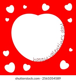 romantic vector illustration. Big white heart on a red background. Inscription: "Happy Valentine's Day." A large heart complemented by smaller ones. Valentine's day, love, romance, banner, web.