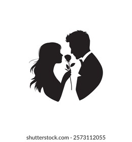 Romantic vector illustration featuring a couple in silhouette