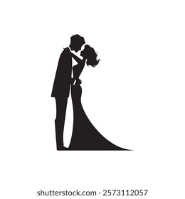 Romantic vector illustration featuring a couple in silhouette