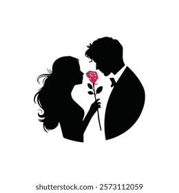 Romantic vector illustration featuring a couple in silhouette