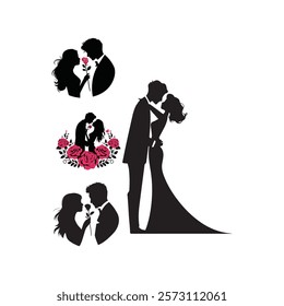 Romantic vector illustration featuring a couple in silhouette