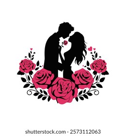 Romantic vector illustration featuring a couple in silhouette