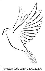 A romantic vector illustration of a line art-style flying dove