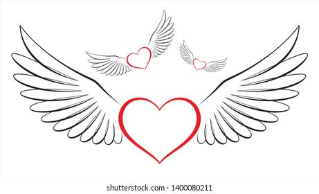 A romantic vector illustration of a line art-style flying hearts for your valentine / tattoo