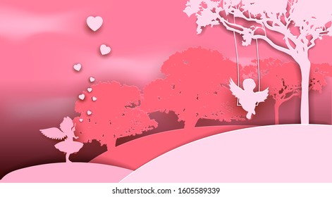Romantic vector illustration in the style of a paper collage