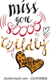 Romantic vector lettering with a heart pattern imitating the skin of wild animals for Valentine's Day and for greeting cards