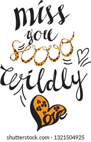 Romantic vector lettering with a heart pattern imitating the skin of wild animals for Valentine's Day and for greeting cards
