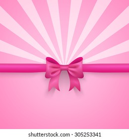 Romantic vector pink background with cute bow and pattern. Pretty design. Greeting card wallpaper for valentine day, birthday or woman day.