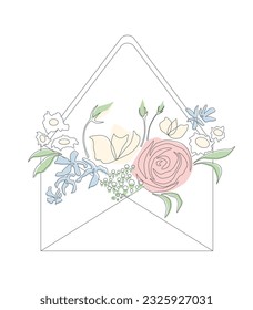 Romantic vector postcard with pink rose and blue forget-me-nots