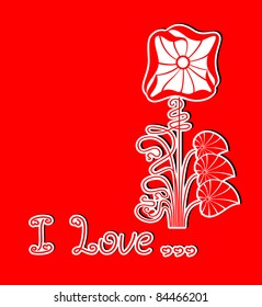 Romantic vector red floral Love background. Flower silhouette