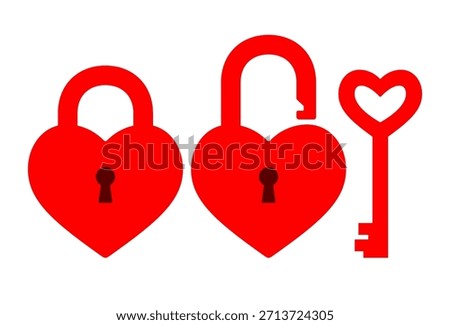A romantic vector of red heart locks and a skeleton key symbolizes love and security perfect for Valentines Day themes
