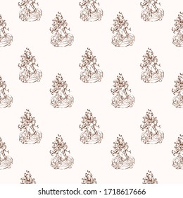 Romantic vector seamless pattern with  flower fairy, vintage decorative element. For background, textile, wrap paper design.
