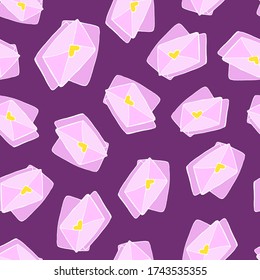 romantic vector seamless pattern with hand-drawn love envelopes with hearts. can be used as wallpaper, background, design of packaging paper, textiles, notebooks, print for Valentine's day.