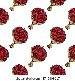 romantic vector seamless pattern with hand-drawn rose bouquets. can be used as wallpaper, background, design of packaging paper, textiles, notebooks, print for Valentine's day.