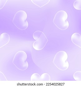 Romantic vector seamless pattern with transparent airy hearts on purple gradient. Light backdrop is perfect for wedding decor, bachelor party, St Valentines Day, greeting cards, gifts, wrapping paper