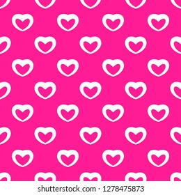 Romantic vector seamless pattern with white linear hearts on plastic pink background