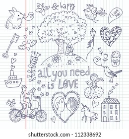 Romantic vector set in cartoon style