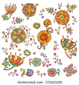 Romantic vector set of fairy flower. Can be used for cards, invitations, fabrics, wallpapers, stickers and decoration. 