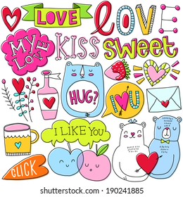 Romantic vector set. Love. Kiss. Cute. Sweet.