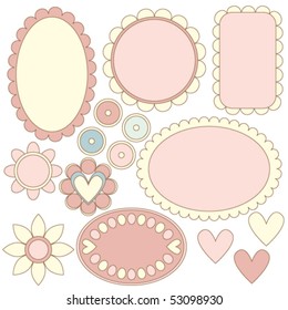 Romantic vector tag or label collection, hearts and flowers