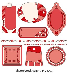 Romantic vector tag, label and trim collection with hearts