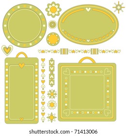 Romantic vector tags, labels, flowers and hearts
