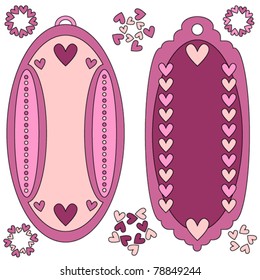 Romantic vector tags or labels with hearts