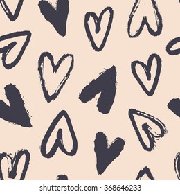 Romantic vector texture with hand drawn hearts. Classic valentines pattern with brushed hearts in pastel colors.