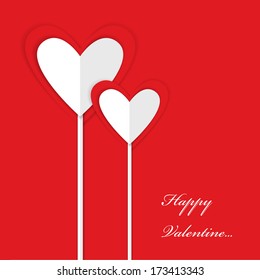romantic vector valentine card with two paper hearts