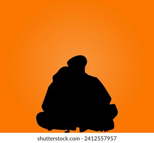 romantic vector , valentine vector, vector silhouette and icon of two people, woman and man leaning against each other, man,kissing woman, with an orange background, suitable for, valentine's