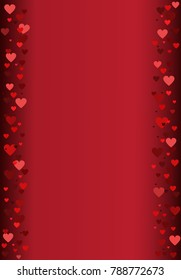 Romantic vertical card from hearts on burgundy (red) background.