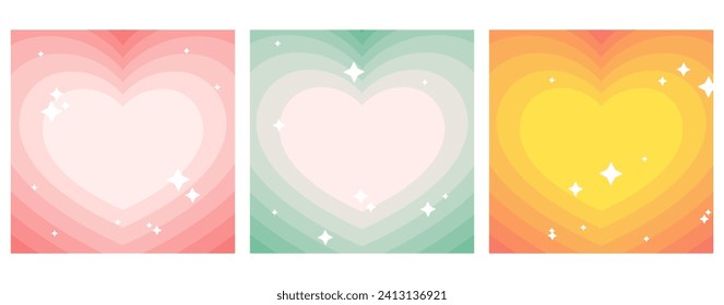 Romantic Vibes Vector Tunnel of Pink, Green and Orange Hearts. A Nostalgic Square social media template in the Style of the 2000s, Y2K. Space for text, copyspace