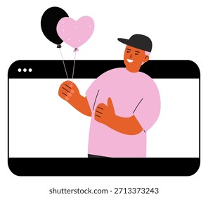 Video Llamada romántica. Hombre joven en la pantalla del teléfono