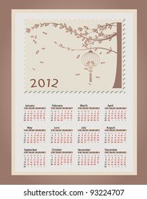 Antecedentes románticos vintage calendario 2012. Ilustración vectorial. Fácil de editar.