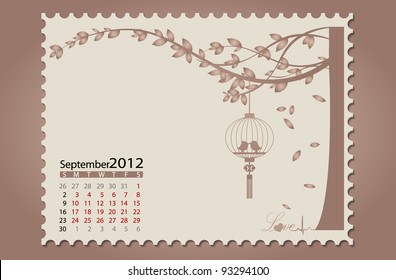 Romantic vintage background 2012 calendar,September. Vector Illustration. Easy editable.