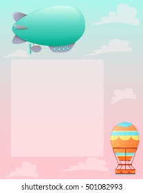 Romantic vintage background with aerostat and airships. Vector illustration