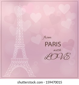 Romantic vintage background with eiffel tower and hearts.