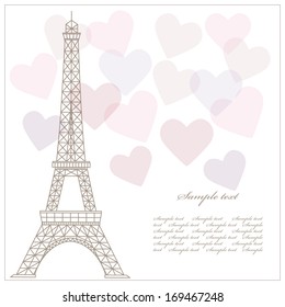 Romantic vintage background with eiffel tower and hearts.