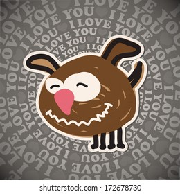 Romantic vintage card with cartoon doggy. Vector collection