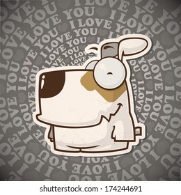 Romantic vintage card with cartoon doggy. Vector collection