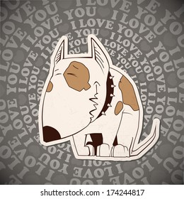 Romantic vintage card with cartoon doggy. Vector collection