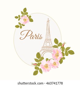 Romantic vintage card with Eiffel tower, Paris. Vector illustration