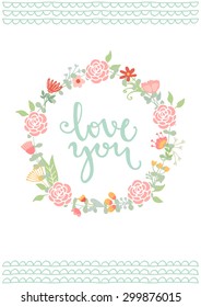 Romantic vintage card. Hand drawn vector floral illustration. Wedding style.