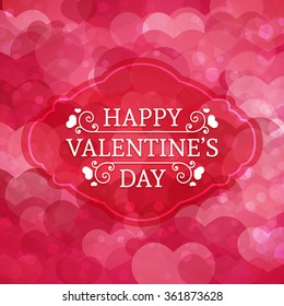 Romantic vintage card Happy Valentines day composition with swirl and heart element for Invitations and party posters, holidays tags and stickers. Pink heart vector background.
