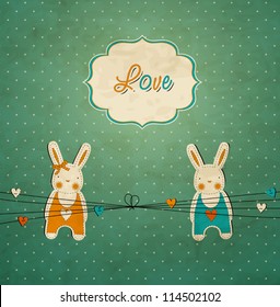 Romantic vintage card with rabbits